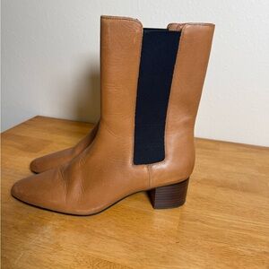 J Crew Leather High Shaft Stacked-Heel Boots Rich Caramel Women’s Size 10 BA767